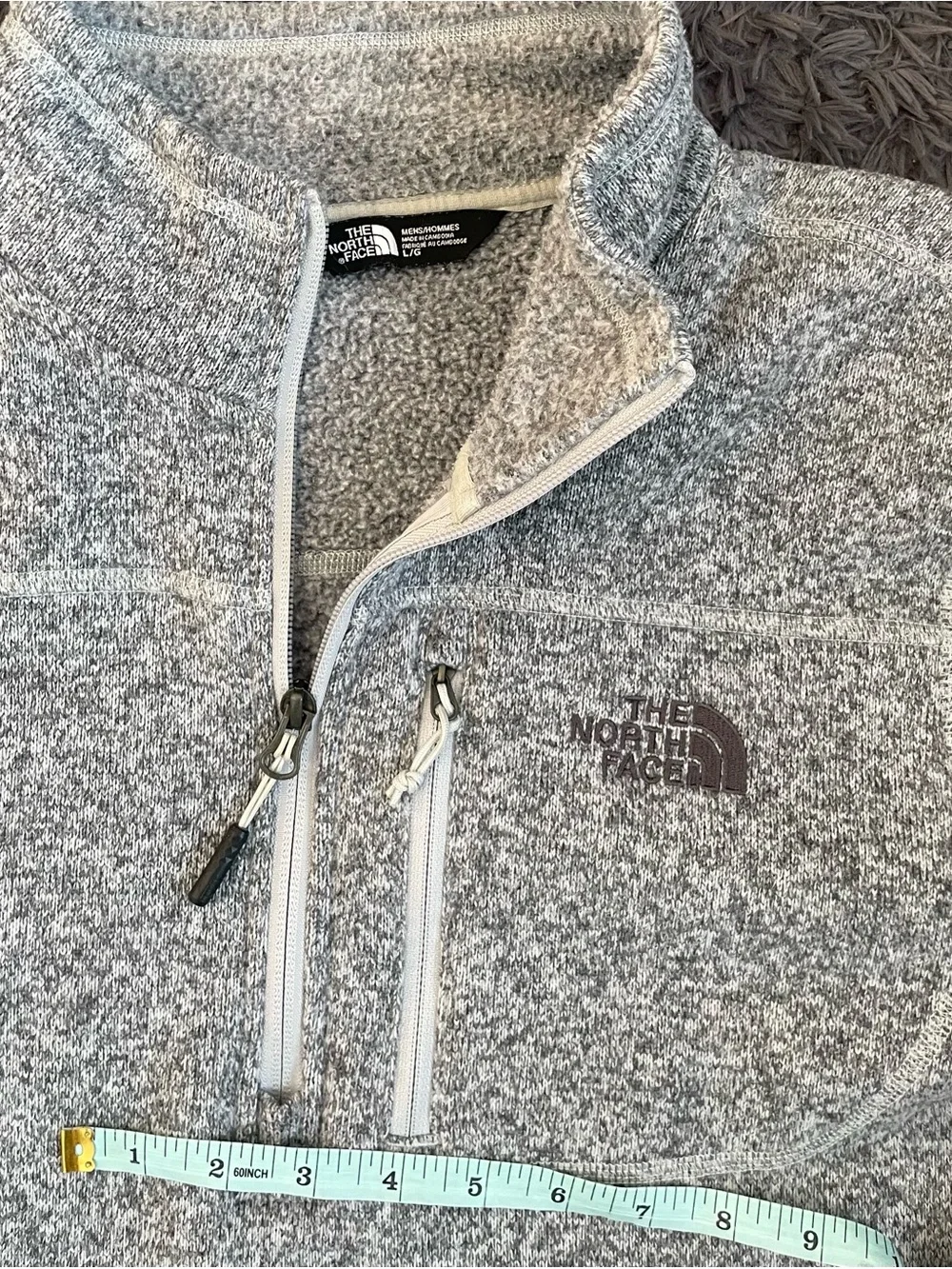 Men Size Large The North Face Gordon Lyons Gray Quarter Zip Sweater Fleece